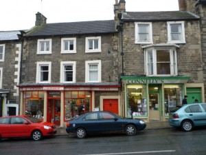 Independent shops on The Bank, Barnard Castle (6 March 2010). Photograph by Graham Soult