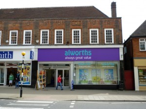 Former Woolworths (now Alworths) in Amersham (14 May 2010). Photograph by Graham Soult