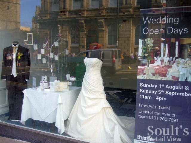 Wedding shopwindow display at Newcastle's County Hotel 2 Aug 2010