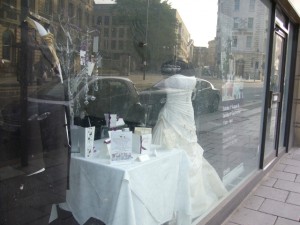 Wedding shopwindow display at Newcastle's County Hotel (2 Aug 2010). Photograph by Graham Soult