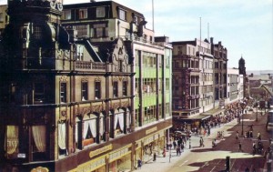 Postcard of Briggate, Leeds, c1960s. Woolworths is on the right