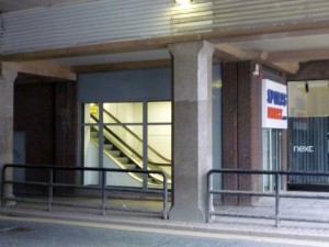 Escalator to Sports Direct, Newcastle (10 May 2011). Photograph by Graham Soult