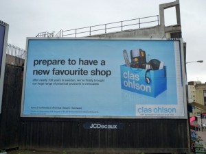Clas Ohlson billboard, Gateshead (8 Aug 2011). Photograph by Graham Soult