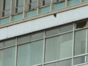 Traces of the 'Debenhams' lettering are still visible (6 Sep 2011). Photograph by Graham Soult