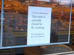 Nuneaton UGO 'closed for restocking' (7 Feb 2012). Photograph by Graham Soult