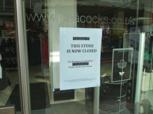Closure notice at Peacocks, Gateshead (3 Mar 2012). Photograph by Graham Soult