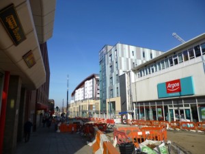 Gateshead's Trinity Square takes shape beyond the existing Argos store (17 Feb 2013). Photograph by Graham Soult