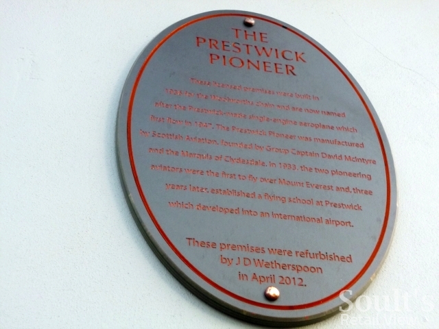 Plaque at former Woolworths (now Wetherspoon's), Prestwick (21 Nov 2012). Photograph by Graham Soult