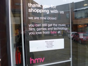 Closed-down HMV, Durham (26 Mar 2013). Photograph by Graham Soult