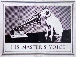 1951 advert for HMV, featuring the iconic Nipper image. Photograph by Graham Soult