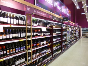 Beers, wines and spirits at Tesco Extra, Gateshead (17 May 2013). Photograph by Graham Soult