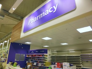 Pharmacy at Tesco Extra, Gateshead (17 May 2013). Photograph by Graham Soult
