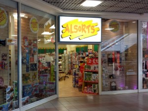 Independent toy shop Alsorts, in Shrewsbury's Darwin shopping centre (10 Jun 2013). Photograph by Graham Soult