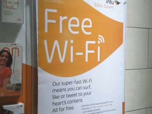 Free wi-fi poster at Eldon Square (18 Jun 2013). Photograph by Graham Soult