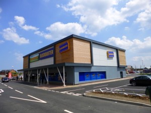 Reclad Farmfoods and Blockbuster at Tesco's Sunderland Retail Park (6 Jul 2013). Photograph by Graham Soult