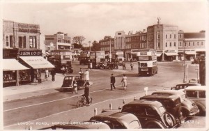 1940s postcard of London Road, Morden with Burton store