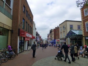 Pride Hill and the entrance to the Darwin shopping centre, Shrewsbury (10 Jun 2013). Photograph by Graham Soult