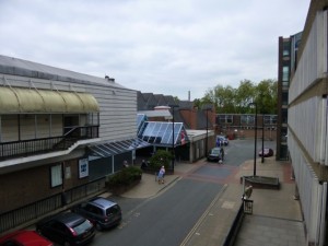 The tired - and earmarked for demolition - Riverside shopping centre in Shrewsbury (10 Jun 2013). Photograph by Graham Soult