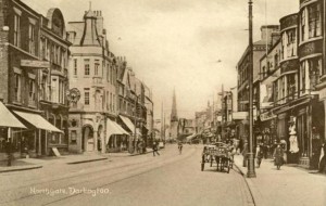 Postcard, perhaps c1910, showing what would later be the bay-windowed Woolworths in Darlington's Northgate