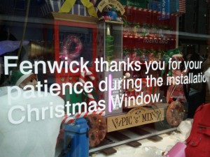 Fenwick Christmas window in preparation last year (30 Oct 2012). Photograph by Graham Soult