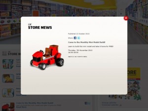 Promotion of instore events on the Lego Store website (15 Nov 2013)