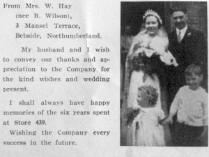 Acknowledgement of wedding gift in the October 1937 New Biond. Photograph by Graham Soult