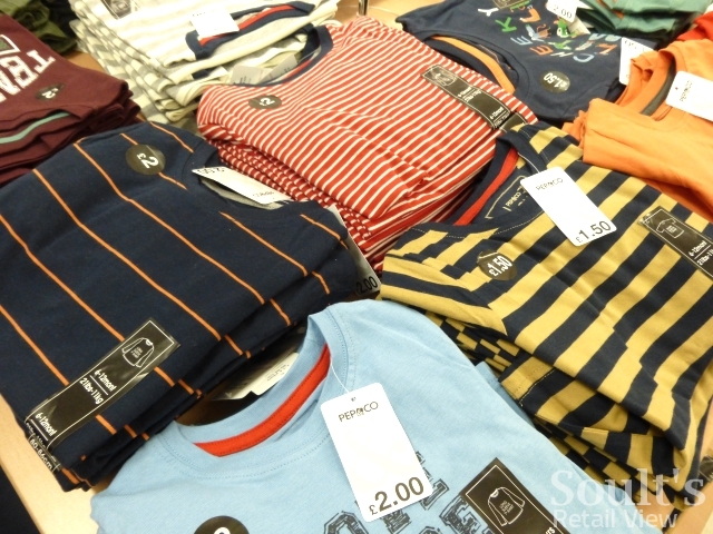 Childrenswear table at Pep&Co, Kettering (25 Jun 2015). Photograph by Graham Soult