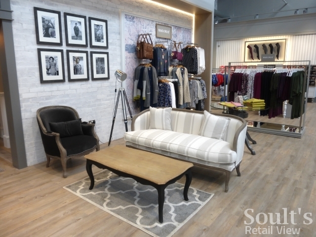 Seating area in the womenswear department at Sandersons department store (1 Sep 2016). Photograph by Graham Soult