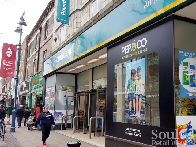 Pep&Co and Poundland in Woolwich (29 Mar 2017). Photograph by Graham Soult