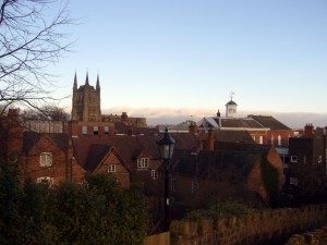 Tamworth town centre from the Castle mound (22 Dec 2008). Photograph by Graham Soult