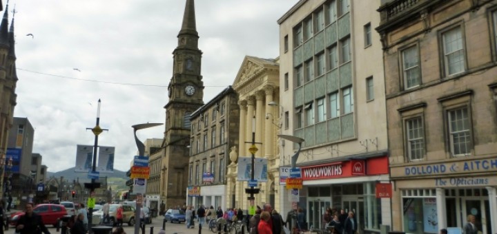 High Street, Inverness with former Woolworths store (1 May 2010). Photograph by Graham Soult