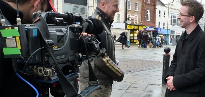 Filming with the BBC's Chris Jackson in Stockton High Street (22 Nov 2010)