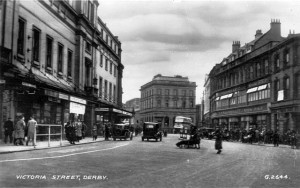 1938 photograph of Victoria Street, Derby, with Woolworths on the right