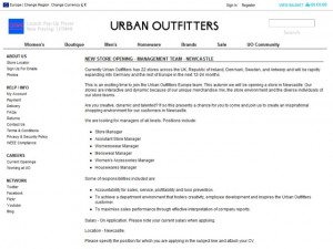 Management positions at Urban Outfitters, Newcastle (17 Aug 2011)