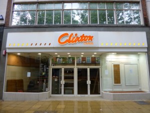 Closed-down Clintons with old-style fascia in Peterborough (2 Aug 2012). Photograph by Graham Soult