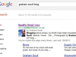 How an Authorship-enabled blog appears in Google search results (7 Sep 2012)