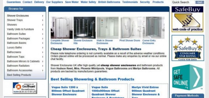 Shower Enclosures UK website (30 Jan 2013)