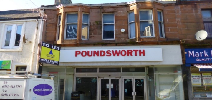 Former Woolworths and Poundsworth, Girvan (21 Nov 2012). Photograph by Graham Soult