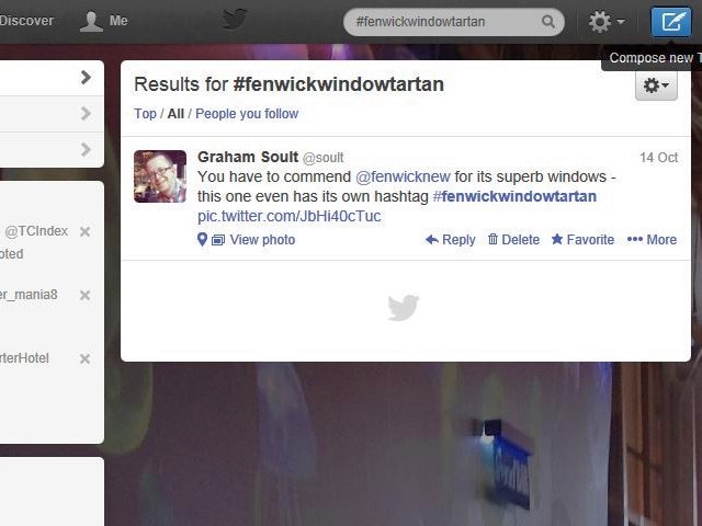 My tweet about the Fenwick autumn window