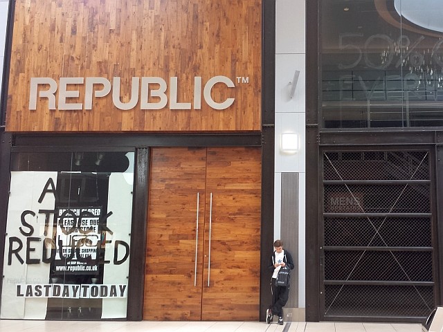 Closed-down Republic store in Eldon Square (25 Jun 2013). Photograph by Graham Soult