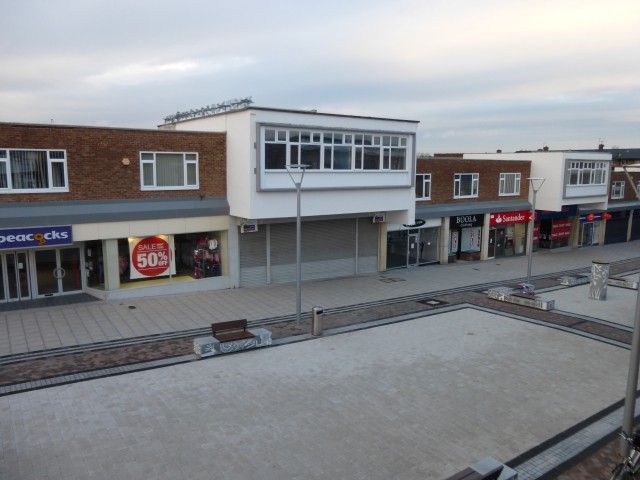 Former Woolworths, Newton Aycliffe, with improved public realm (5 Jan 2014). Photograph by Graham Soult