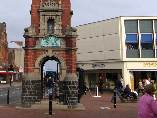 Charles Clinkard store in Redcar, next to the famous clock (17 Sep 2009). Photograph by Graham Soult