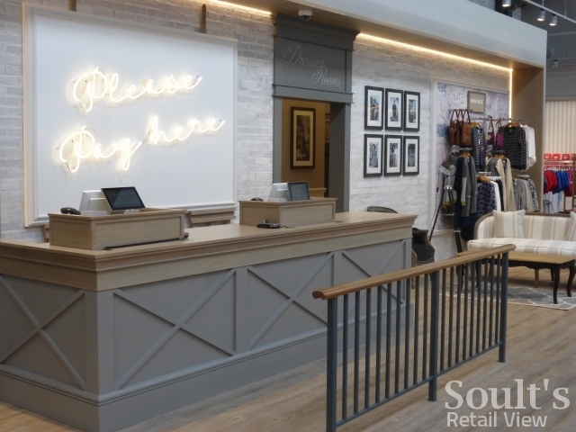 Cash desk and fitting rooms at Sandersons department store (1 Sep 2016). Photograph by Graham Soult